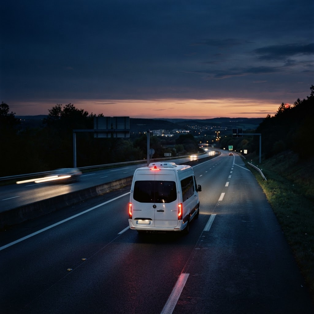 Bus Dragon Bus na wieczornej europejskiej trasie
